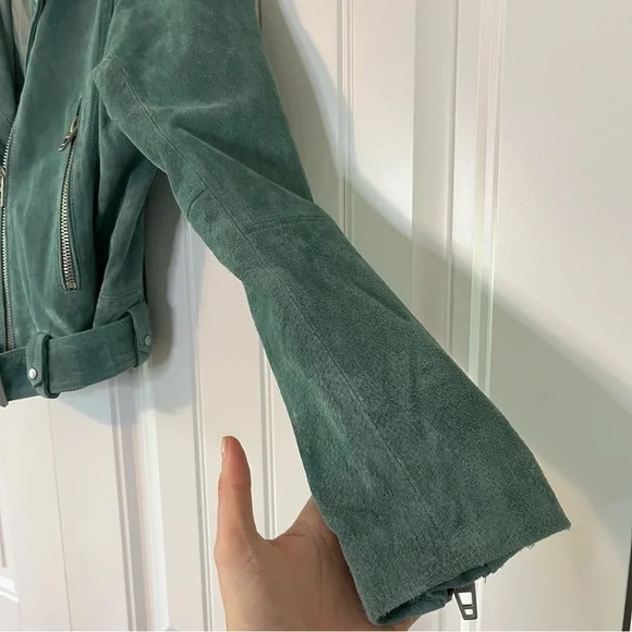 Blank NYC Suede Moto Jacket Sage Green Leather Size XL - Picture 7 of 15